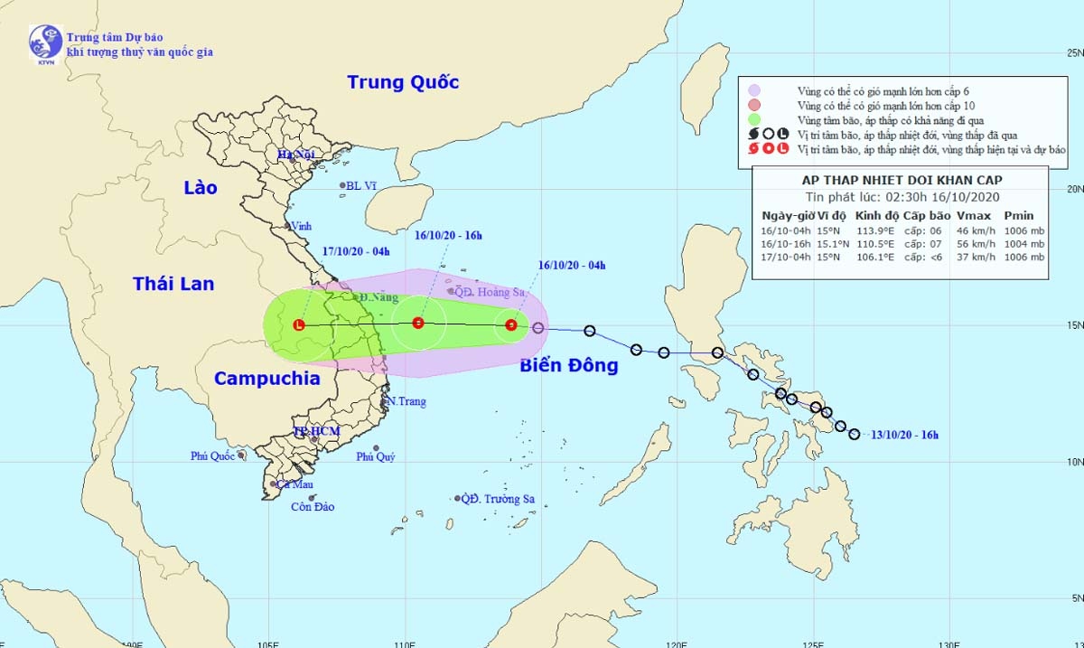 Tropical low depression to hit central Vietnam October 16